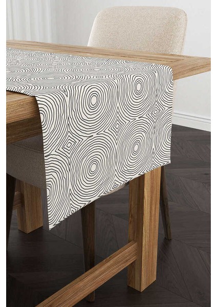 Krem Siyah Bohem Iskandinav Desenli Dijital Baskılı Runner CGH1224-RN