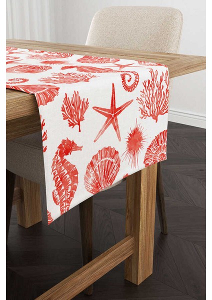 Kırmızı Beyaz Marin Desenli Dijital Baskılı Runner CGH1242-RN