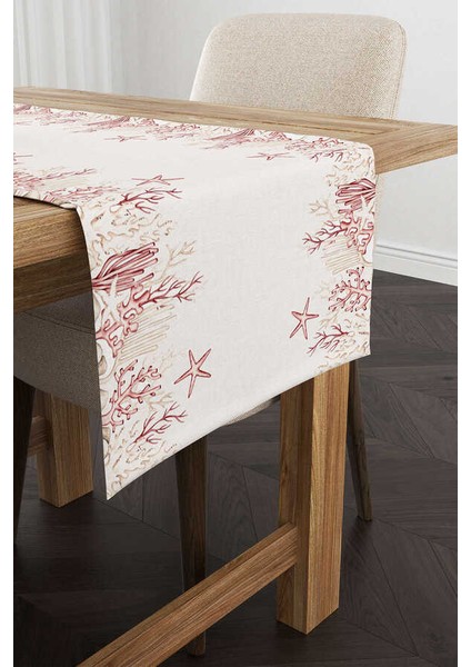 Krem Kırmızı Marin Desenli Dijital Baskılı Runner CGH1244-RN