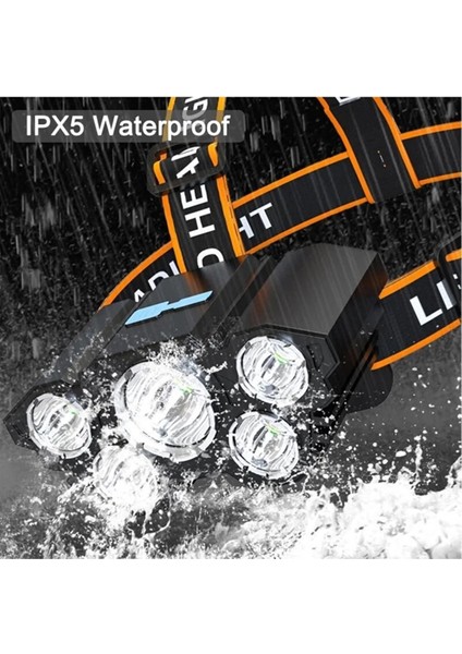 X- Riko 150W Ultra Güçlü LED Şarjlı 5 LED 5x Cree LED Kafa Feneri Avcı Feneri Balıkçı Kamp Feneri 5başlık Fju Kafa