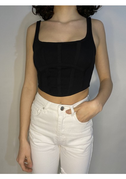 Kadın Siyah Korse Model Crop
