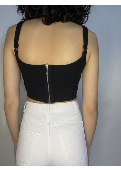 Kadın Siyah Korse Model Crop