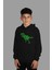 çoçuk Siyah Kapüşonlu Sweatshirt Dinazor Dijital Baskılı Iki Iplik Içi Şardonlu 1