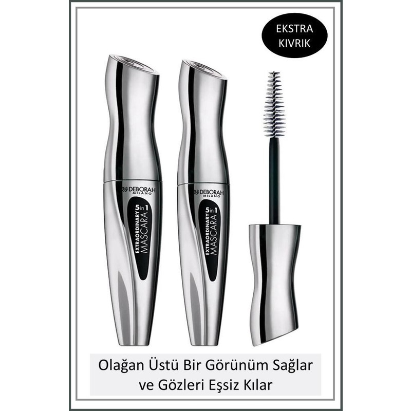 Deborah Milano Extraordinary 5in1 Siyah Maskara 2 Adet Kıvırma Etkili Uzatma Etkili Büyük Boy