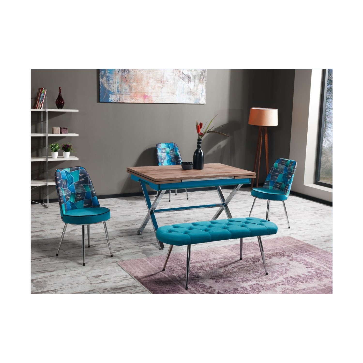 Raudi Alawood Set Yemek Odası Takımı 4Sandalye+Masa+Maxi