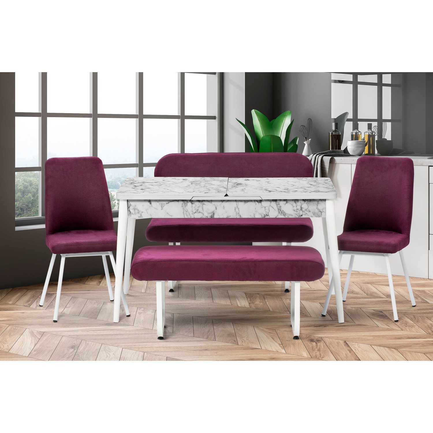 Özer Aksesuar Milas Beyaz Mermer Açılır Masa Bank Takımı Özer Aksesuar Milas Beyaz Mermer Açılır Masa Bank Takımı