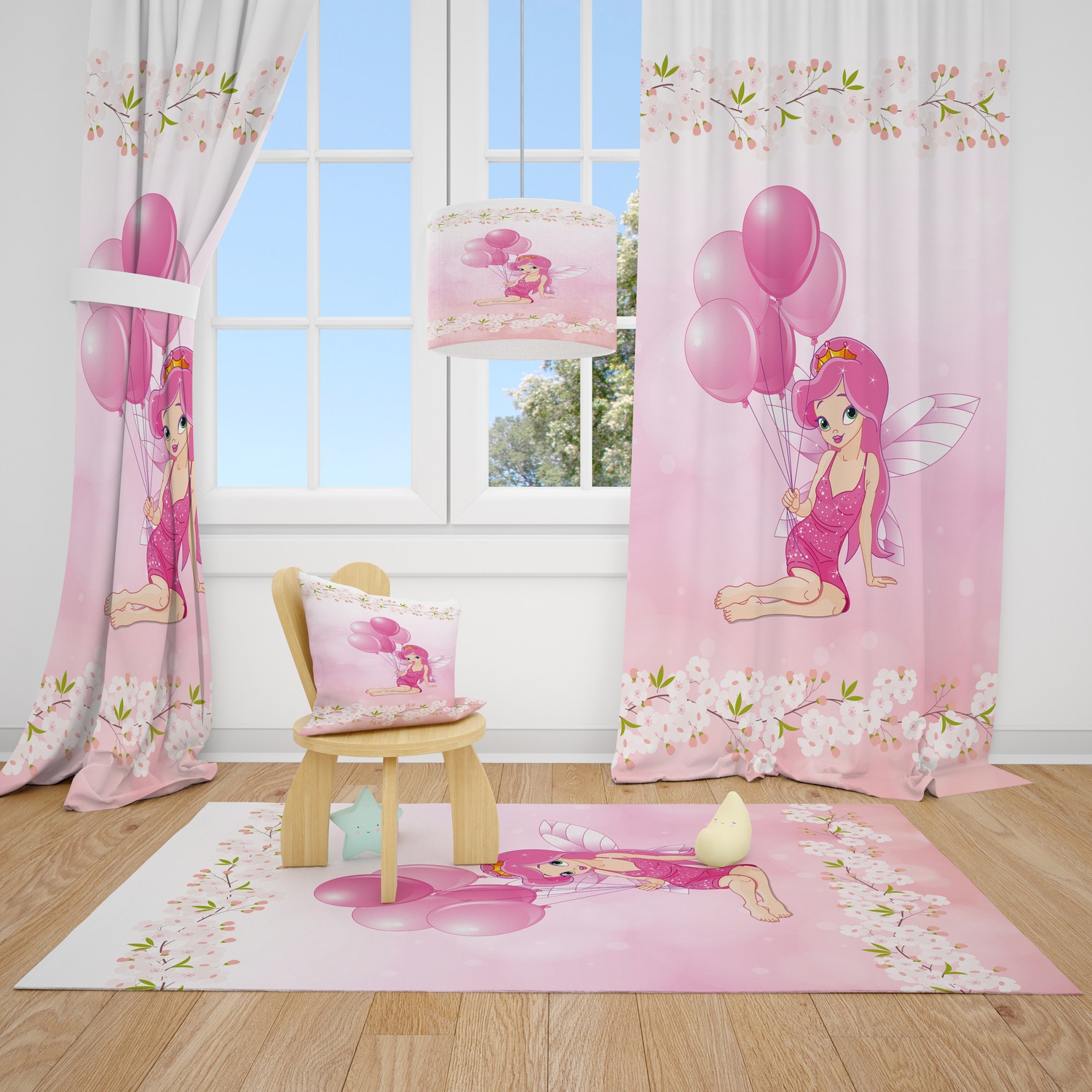 Cici Tasarım Balonlu Prenses Çocuk Bebek Odası Fon Perde 2
