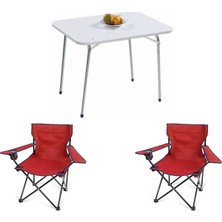 Bofigo Katlanır Masa 60 x 80 cm + 2 Adet Katlanır Kamp Sandalyesi Kırmızı
