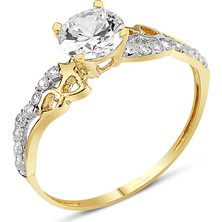 Altın Sepeti Kalp Motifli Altın Tektaş Yüzük AS8Y46