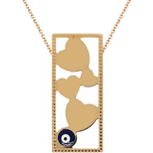 Altın Sepeti Gümüş Rose Renk Kalpli Gözlü Kolye G734KL