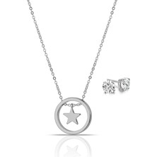 Forentina Bayan Gümüş Kaplama Tasarım Yıldız Kolye Küpe PS0732