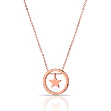 Forentina Bayan Rose Kaplama Yıldız Kolye 42 cm Zincir PS0733