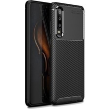 Jopus Huawei P30 Kılıf Karbon Desenli Lux Negro Silikon - Siyah + Cam Ekran Koruyucu