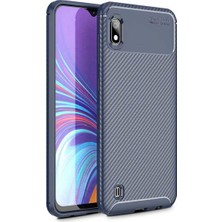 Jopus Samsung Galaxy A10 Kılıf Karbon Desenli Lux Negro Silikon - Lacivert + Nano Ekran Koruyucu