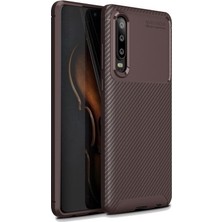 Jopus Huawei P30 Kılıf Karbon Desenli Lux Negro Silikon - Kahverengi + Tam Kaplayan 6D Nano Ekran Koruyucu