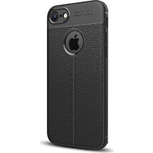 Case Street Apple iPhone 6s Plus Kılıf Niss Silikon Deri Görünümlü Arka Koruma + Nano Glass Siyah