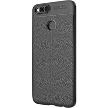 Case Street Huawei Honor 7X Kılıf Niss Silikon Deri Görünümlü Arka Kapak Siyah