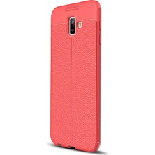 Case Street J6 Plus Kılıf Niss Silikon Deri Görünümlü+Nano Glass Kırmızı