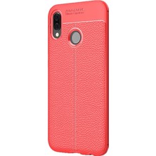 Case Street Huawei Y7 2019 Kılıf Niss Silikon Deri Görünümlü+Nano Glass Kırmızı