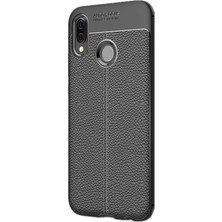 Case Street Huawei Y7 2019 Kılıf Niss Silikon Deri Görünümlü+Nano Glass Siyah