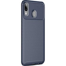 Case Street Huawei Y6 2019 Kılıf Negro Karbon Dizayn Silikon+Nano Glass Lacivert