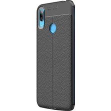 Case Street Huawei Y6 2019 Kılıf Niss Silikon Deri Görünümlü+Nano Glass Siyah