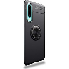 Case Street Huawei P30 Kılıf Ravel Yüzüklü Mıknatıslı Silikon+Nano Glass Siyah