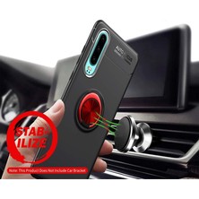 Case Street Huawei P30 Kılıf Ravel Yüzüklü Mıknatıslı Silikon+Nano Glass Siyah