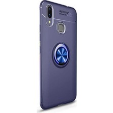 Case Street Huawei Y6 2019 Kılıf Ravel Yüzüklü Mıknatıslı Silikon+Nano Glass Lacivert