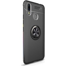 Case Street Huawei Y6 2019 Kılıf Ravel Yüzüklü Mıknatıslı Silikon+Nano Glass Siyah