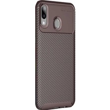 Gpack Huawei Y6 2019 Kılıf Negro Karbon Dizayn Silikon+Nano Glass Kahverengi