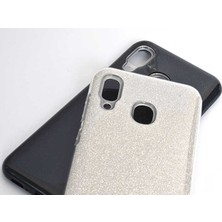 Case 4U Huawei Y7 Prime Kılıf Çift Katmanlı Simli Shining Sert Silikon Arka Kapak Pembe