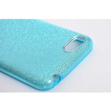 Case 4U Huawei Y5 2018 Kılıf Çift Katmanlı Simli Shining Sert Silikon Arka Kapak Mavi