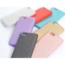 Case 4U Huawei Y5 2018 Kılıf Çift Katmanlı Simli Shining Sert Silikon Arka Kapak Mavi