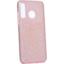 Case 4U Huawei P30 Lite Kılıf Çift Katmanlı Simli Shining Sert Silikon Arka Kapak Pembe