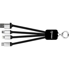Ktools Keychain 2A Siyah 15 cm LED 3in1 Kablo İphone Samsung USB