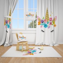 Cici Tasarım Boynuzlu At Çocuk Bebek Odası Fon Perde 1 Kanat 70x270