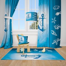 Cici Tasarım Büyük Çapa Balık Desenli Çocuk Bebek Odası Fon Perde 2 Kanat