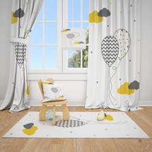 Cici Odam Desenli Balonlar ve Renkli Bulutlar Çocuk Bebek Odası Fon Perde 2 Kanat 70x270