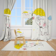 Cici Tasarım Fil ve Yağmur Çocuk Bebek Odası Fon Perde 1 Kanat