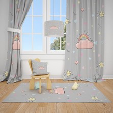 Cici Odam Gri Zemin ve Sevimli Yıldızlar Çocuk Bebek Odası Fon Perde 1 Kanat