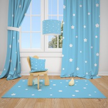 Cici Odam Mavi Zemin ve Küçük Beyaz Yıldızlar Çocuk Bebek Odası Fon Perde 2 Kanat