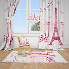 Cici Odam Paris Eyfel Kulesi Pembe Çocuk Bebek Odası Fon Perde 1 Kanat