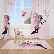 Cici Tasarım Pastel Kalpli Kelebekli Çocuk Bebek Odası Fon Perde 2 Kanat