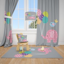 Cici Tasarım Renkli Balonlar ile Sevimli Fil ve Kuş Çocuk Bebek Odası Fon Perde 2 Kanat 70x270