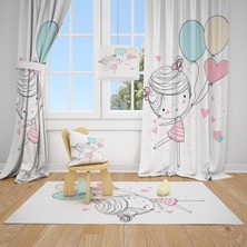 Cici Odam Renkli Balonlar ve Balerin Kız Çocuk Bebek Odası Fon Perde 2 Kanat 70 x 270 cm