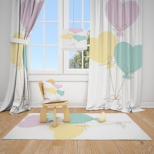 Cici Tasarım Renkli Kalp Balonlar Çocuk Bebek Odası Fon Perde 2 Kanat