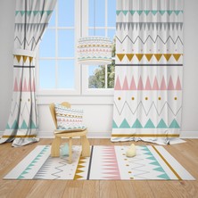 Cici Tasarım Renkli Üçgenler ve Şekiller Çocuk Bebek Odası Fon Perde 2 Kanat 70x270
