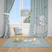 Cici Tasarım Sarı Yıldızlar, Bulut ve Sevimli Fil Çocuk Bebek Odası Fon Perde 1 Kanat 70x270