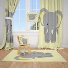 Cici Odam Sevimli Fil ve Sarı Çizgiler Çocuk Bebek Odası Fon Perde 2 Kanat